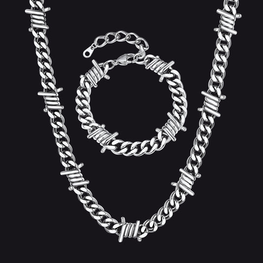 Conjunto de pulseiras de corrente cubana de arame farpado de 9 mm