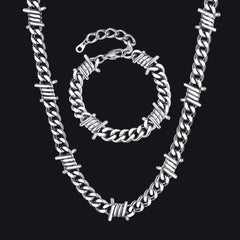 Conjunto de pulseiras de corrente cubana de arame farpado de 9 mm