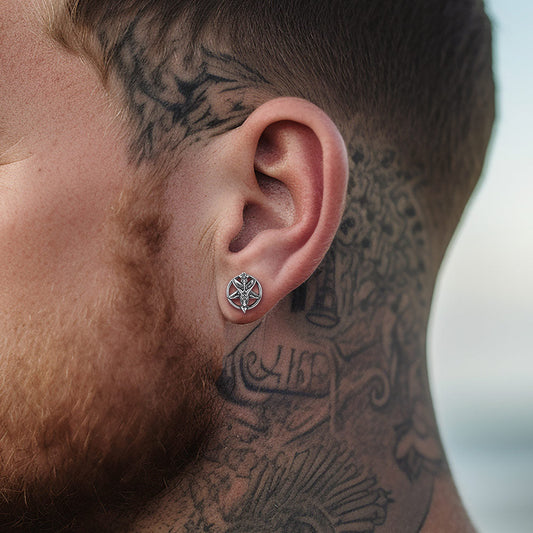 Satanic Baphomet Goat Stud Earrings for Men