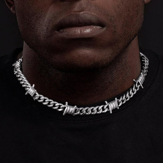 Choker-Halskette mit Stacheldraht, kubanische Gliederkette, für Männer und Frauen