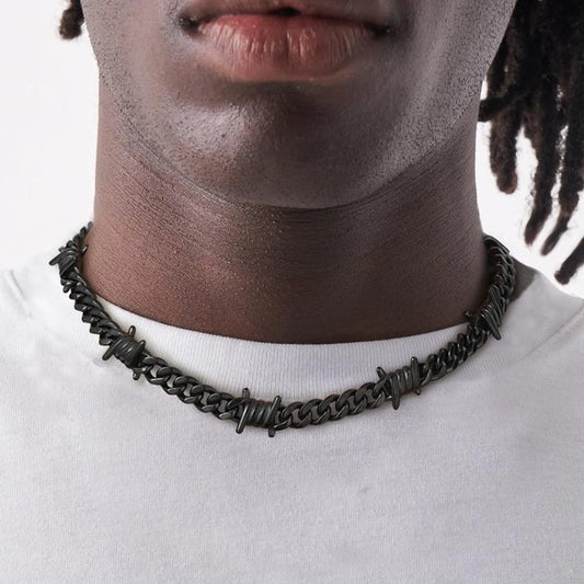 Choker-Halskette mit Stacheldraht, kubanische Gliederkette, für Männer und Frauen