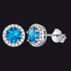 S925 Silber CZ Geburtsstein Ohrstecker Halo Ohrringe für Männer und Frauen