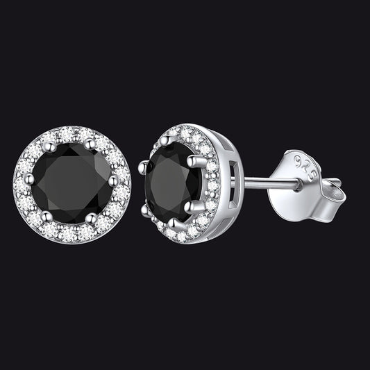 S925 Silber CZ Geburtsstein Ohrstecker Halo Ohrringe für Männer und Frauen