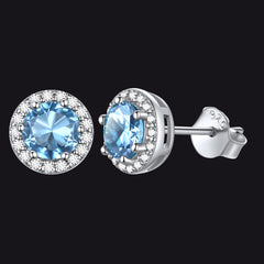 S925 Silber CZ Geburtsstein Ohrstecker Halo Ohrringe für Männer und Frauen