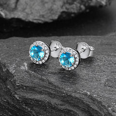 S925 Silber CZ Geburtsstein Ohrstecker Halo Ohrringe für Männer und Frauen