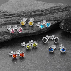 S925 Silber CZ Geburtsstein Ohrstecker Halo Ohrringe für Männer und Frauen