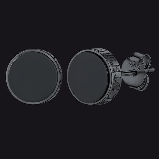 Brincos de pino Viking Rune de prata esterlina com runas Viking Rune de ônix preto para homens