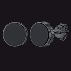 Brincos de pino Viking Rune de prata esterlina com runas Viking Rune de ônix preto para homens