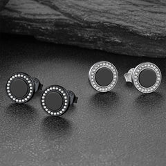 Brincos de diamante de ônix preto em prata esterlina para homens