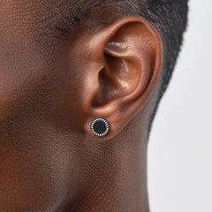 Brincos de diamante de ônix preto em prata esterlina para homens
