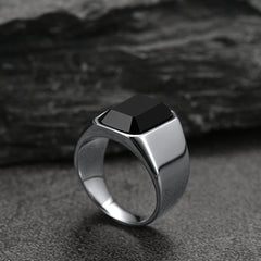 Anel de sinete com pedra ônix preta masculino tamanho 07-12