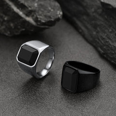 Anel de sinete com pedra ônix preta masculino tamanho 07-12