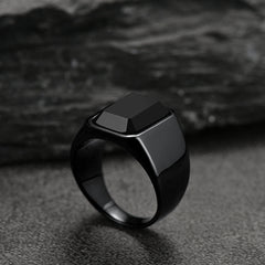 Anel de sinete com pedra ônix preta masculino tamanho 07-12