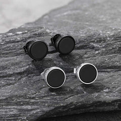 Brincos de pino Viking Rune de prata esterlina com runas Viking Rune de ônix preto para homens