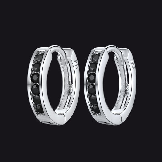 Sterling Silber Schwarz Onyx Huggie Creolen für Männer Frauen
