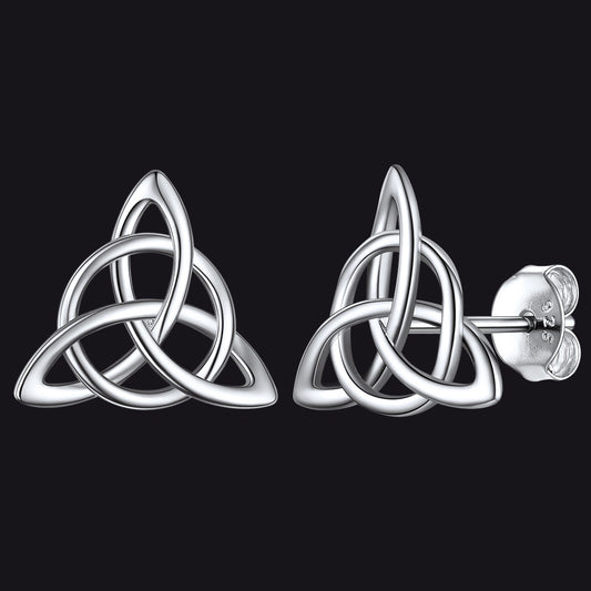 Brincos de pino de triquetra celta de prata esterlina para mulheres