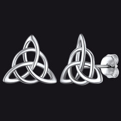 Brincos de pino de triquetra celta de prata esterlina para mulheres