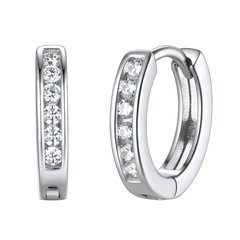 Brincos de argola Huggie de ônix preta e prata esterlina para homens e mulheres