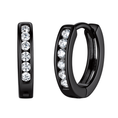 Brincos de argola Huggie de ônix preta e prata esterlina para homens e mulheres