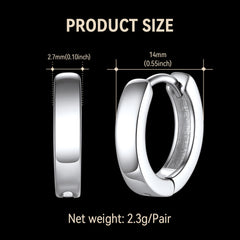 Brincos Huggie Hoop Clássicos de Prata Esterlina para Homens e Mulheres
