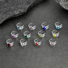 Brincos Ear Cuffs de Prata Esterlina com Pedras Celtas de Nascimento em 925