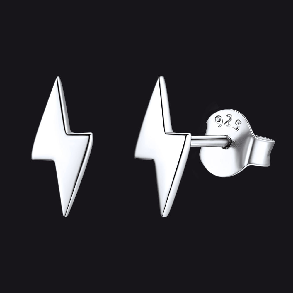 Sterling Silver Lightning Bolt Stud Earrings For Women Men