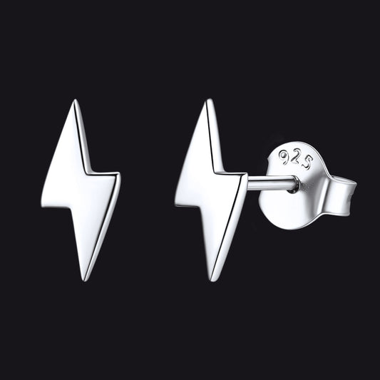 Sterling Silver Lightning Bolt Stud Earrings For Women Men