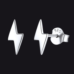 Sterling Silver Lightning Bolt Stud Earrings For Women Men