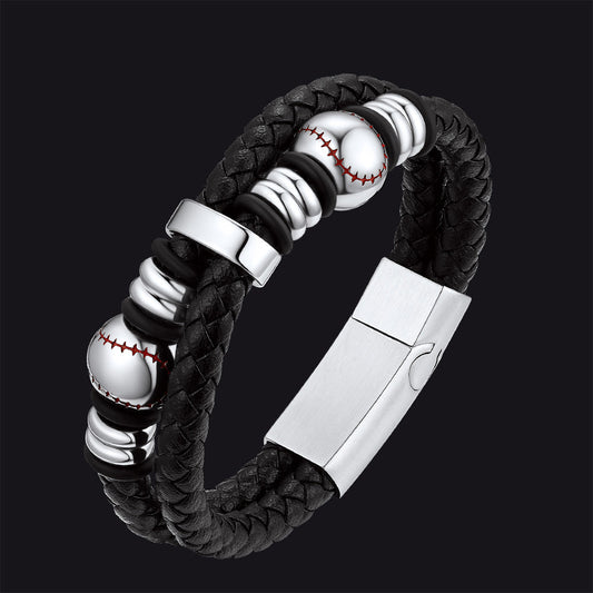 Sport Baseball Leder Manschette geflochtenes Armband