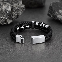 Punk Soccer Schwarzes geflochtenes Lederarmband
