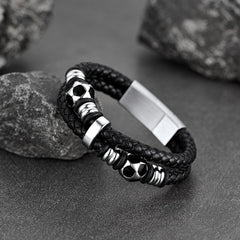 Punk Soccer Schwarzes geflochtenes Lederarmband