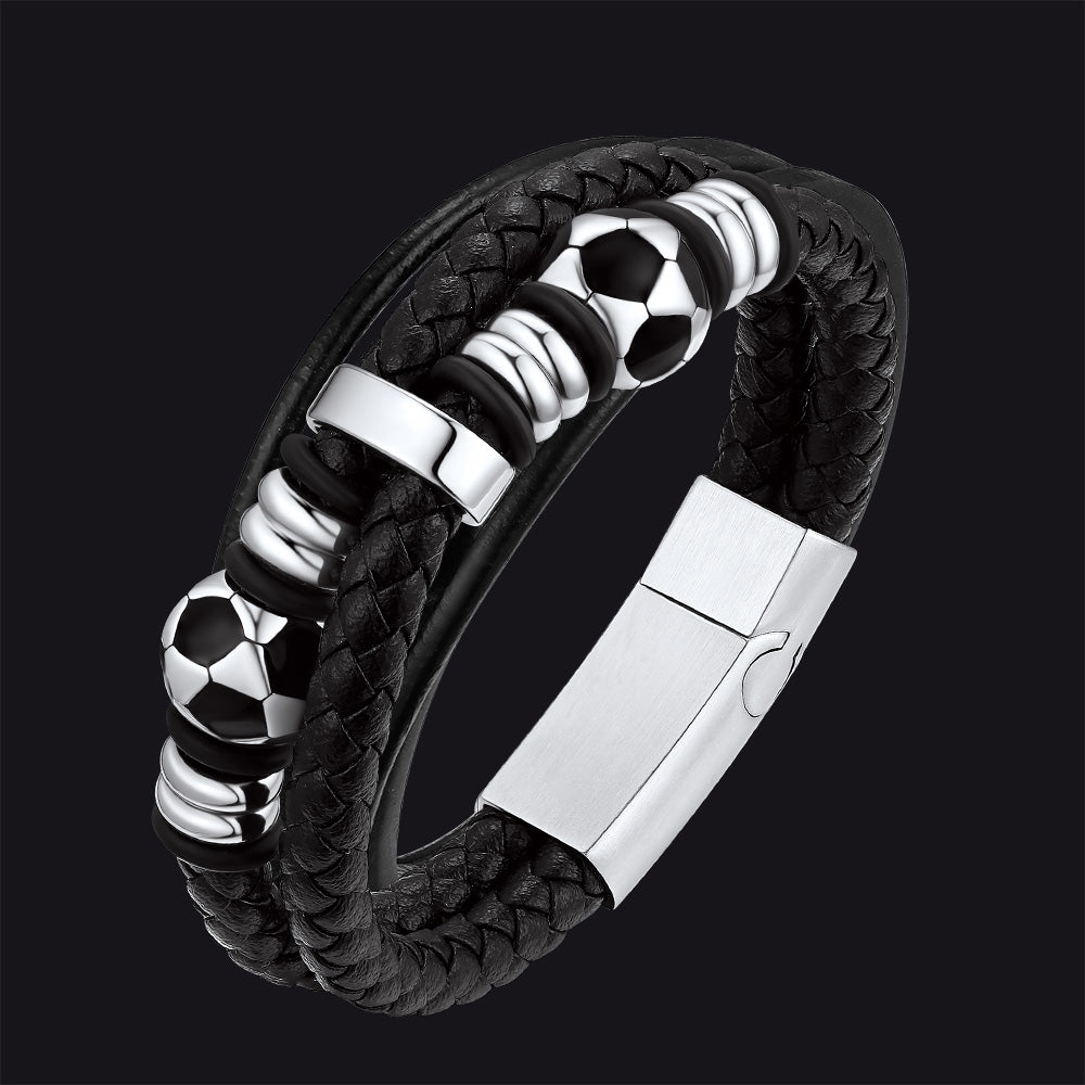Punk Soccer Schwarzes geflochtenes Lederarmband