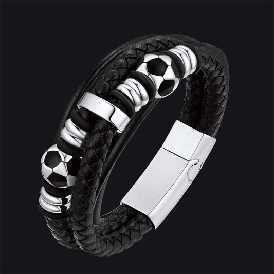 Punk Soccer Schwarzes geflochtenes Lederarmband