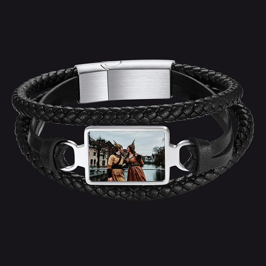 Personalisiertes Bild Schwarzes Leder-Geschenkarmband