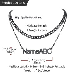 Conjunto de colares em camadas com nome personalizado e corrente cubana para mulheres e homens
