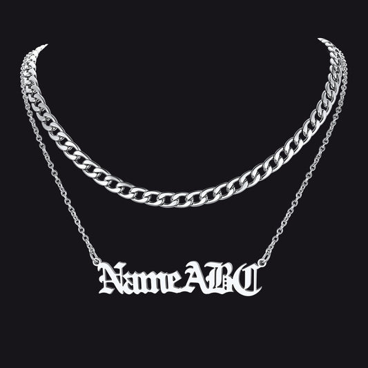 Kubanische Kette &amp; personalisierter Name, mehrlagiges Halsketten-Set für Damen und Herren