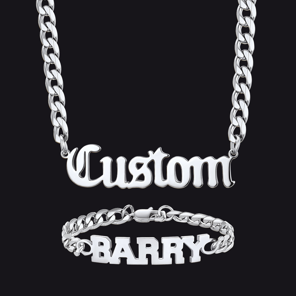 Conjunto de pulseiras de corrente com placa de identificação personalizada de 6 mm