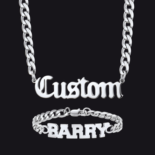 Conjunto de pulseiras de corrente com placa de identificação personalizada de 6 mm