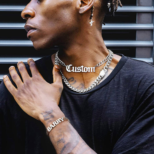 Conjunto de pulseiras de corrente com placa de identificação personalizada de 6 mm