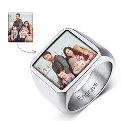 Anel de sinete com imagem quadrada personalizada para homens e mulheres