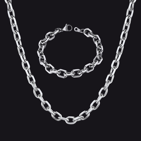 9 mm Rolo-Gliederkette, Halskette und Armband-Set für Herren