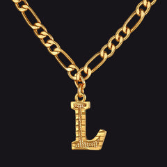 Colar com pingente de letra AZ inicial Figaro e gargantilha feminina