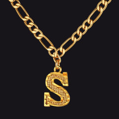 Colar com pingente de letra AZ inicial Figaro e gargantilha feminina