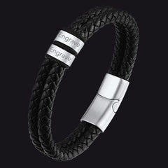 Pulseira de couro trançado com nome personalizado e contas personalizadas