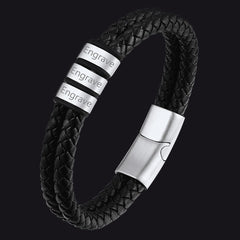 Pulseira de couro trançado com nome personalizado e contas personalizadas