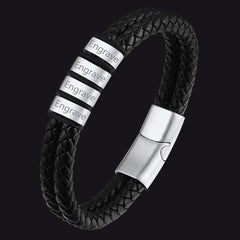 Pulseira de couro trançado com nome personalizado e contas personalizadas