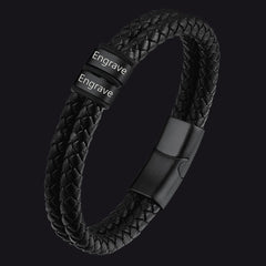 Pulseira de couro trançado com nome personalizado e contas personalizadas