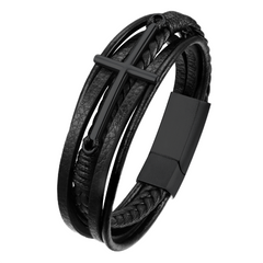Mehrlagiges geflochtenes Lederarmband mit christlichem Kreuz