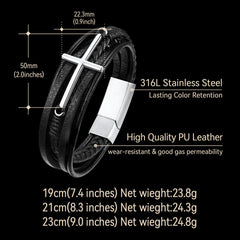 Mehrlagiges geflochtenes Lederarmband mit christlichem Kreuz