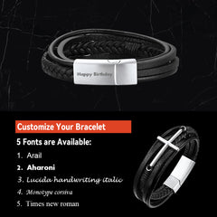 Mehrlagiges geflochtenes Lederarmband mit christlichem Kreuz